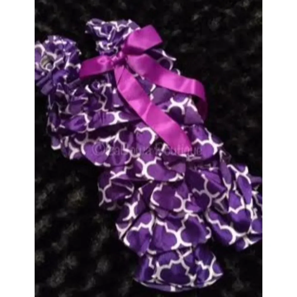 Purple Quadrafoil Print Satin Romper   PQRS  Small 3m - 12m  NWT Boutique